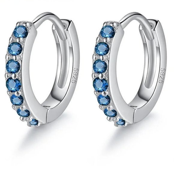 Fashion Jewelry Jewelry - Small Different Colored CZ Diamond Huggy Loop Earrings,  925 Sterling Silver